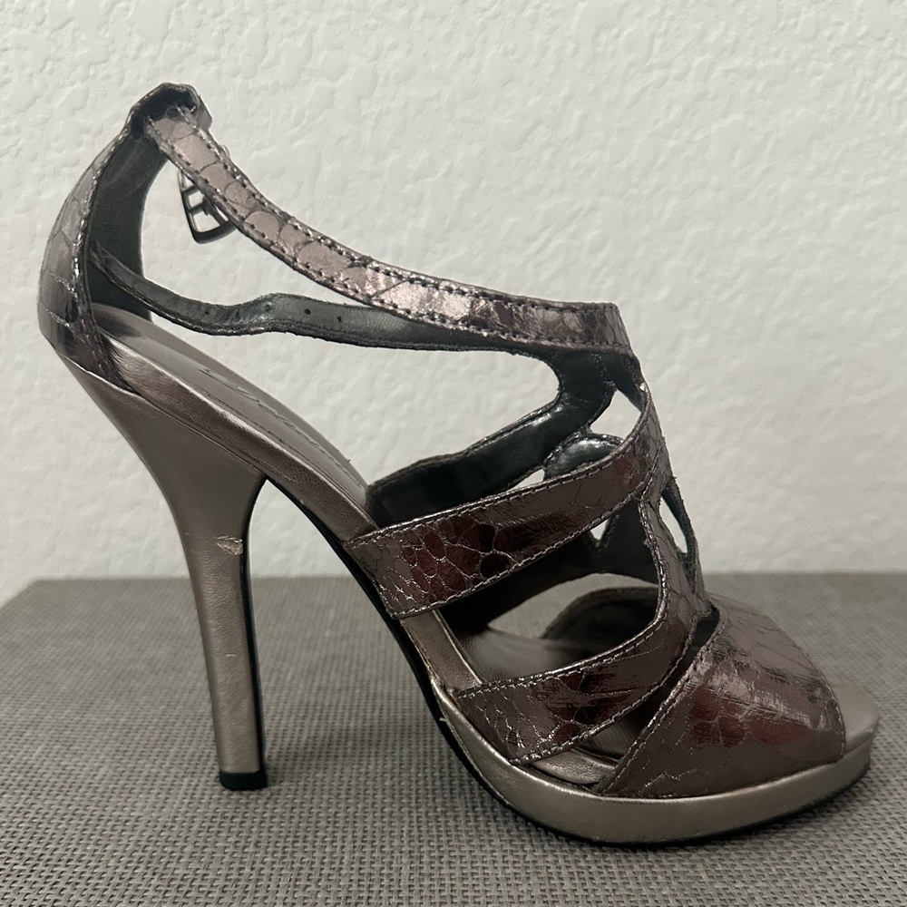Metallic Snakeskin Strappy High Heels